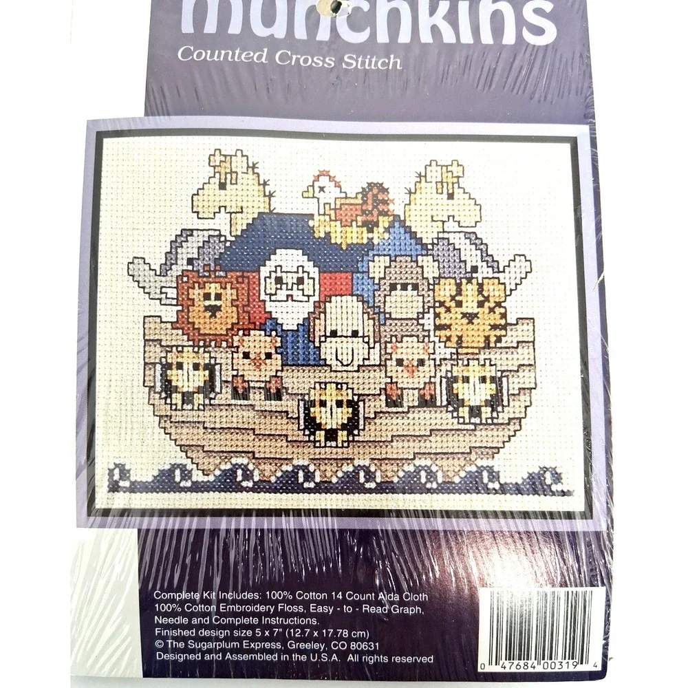 Noah's Ark Counted Cross Stitch Kit Munchkins #319 Animals Ark Finished 5x7